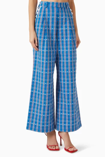 بنطال ماريا بنقشة مربعات مزيج قطن