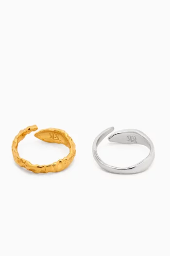 R-FLOWAY-MIX RINGS 925 STERLING SILVER DIPPED IN RHODIUM & 21K GOLD  FINE SILVER:Multi Colour:One Size|218566320