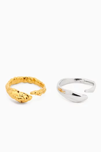 R-FLOWAY-MIX RINGS 925 STERLING SILVER DIPPED IN RHODIUM & 21K GOLD  FINE SILVER:Multi Colour:One Size|218566320