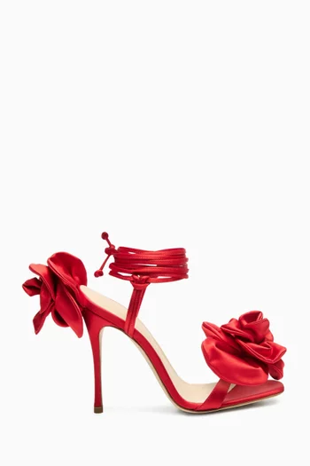 Double Flower 90 Strappy Sandals in Satin