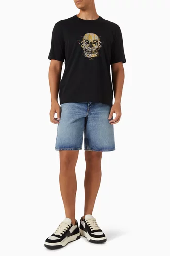 تي شيرت بطبعة جمجمة ملونة قطن