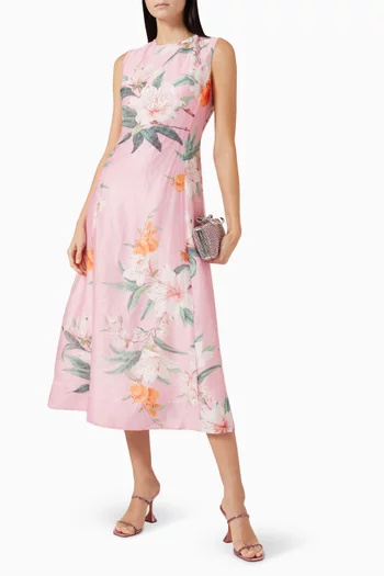 فستان كليو متوسط الطول مزين بنقشة