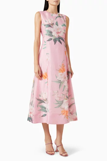 فستان كليو متوسط الطول مزين بنقشة