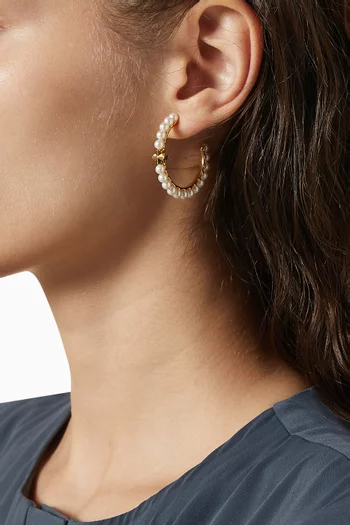 Spade Flower Pearl Hoops in Gold-tone Brass