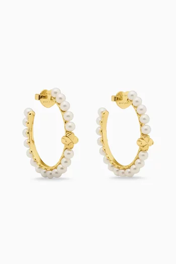 Spade Flower Pearl Hoops in Gold-tone Brass
