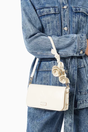 Liv Floral Appliqué Shoulder Bag in Leather