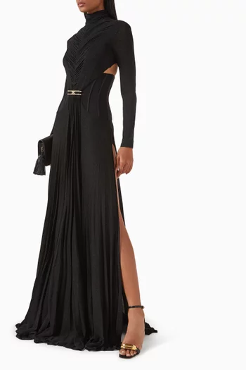 Cut-out Pleated Gown in Lurex-jersey