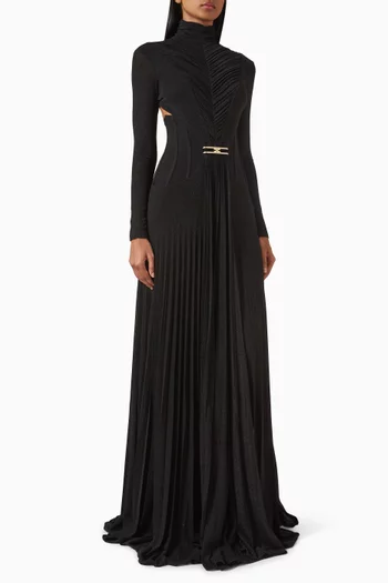 Cut-out Pleated Gown in Lurex-jersey