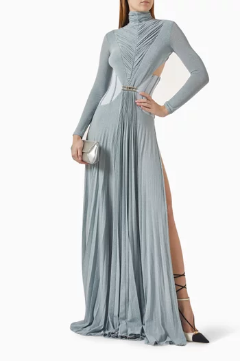 Cut-out Pleated Gown in Lurex-jersey