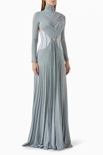 Cut-out Pleated Gown in Lurex-jersey