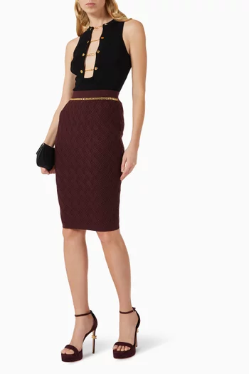 Chain Accent Midi Skirt in Textured-knit
