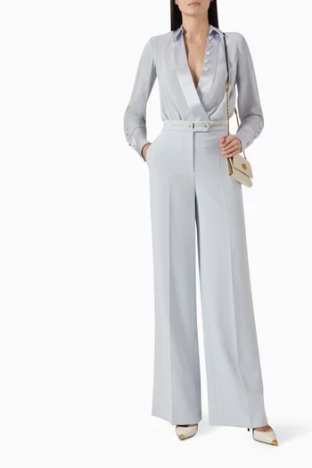 بنطال بشريط شعار الماركة كريب