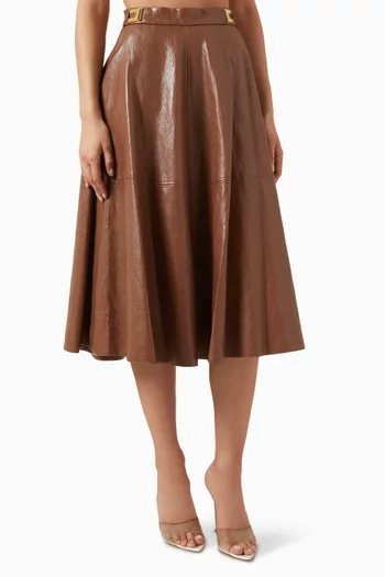 Flared Midi Skirt in Faux Leather
