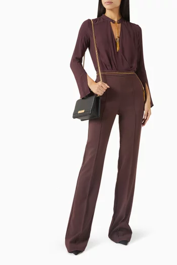 بنطال بحزام سلسلة وخصر مرتفع كريب