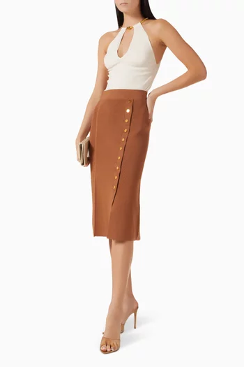 Jewel Button Midi Skirt in Knit