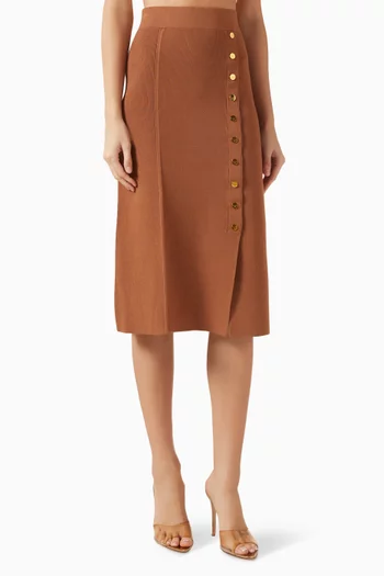 Jewel Button Midi Skirt in Knit