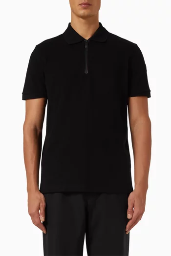 Logo Patch Polo Shirt in Cotton Pique