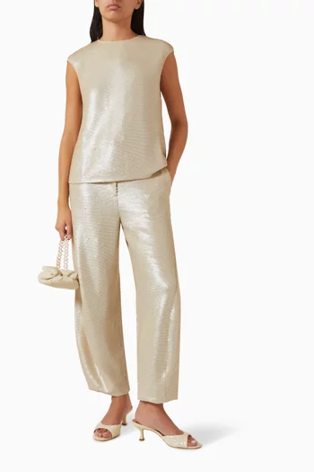 بلوزة بوين بلا أكمام مطرزة بالترتر