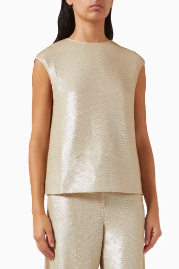 بلوزة بوين بلا أكمام مطرزة بالترتر