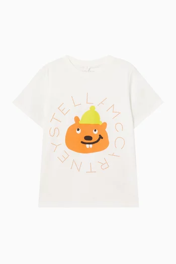 تي شيرت بطبعة شعار الماركة وقندس قطن عضوي