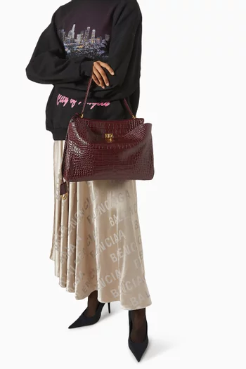 Medium Rodeo Handbag in Croc-embossed Leather