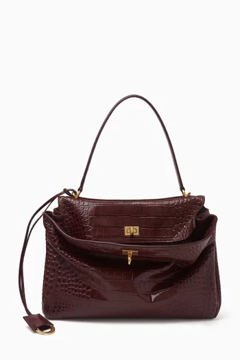 Medium Rodeo Handbag in Croc-embossed Leather