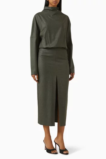 فستان ميليفا متوسط الطول صوف بكر