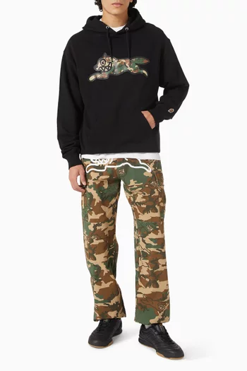 Woodland Camo Running Dog Popover Hoodie in Cotton