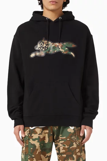 Woodland Camo Running Dog Popover Hoodie in Cotton