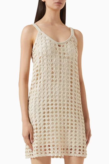 Embroidered Knit Mini Dress Jute & Cotton