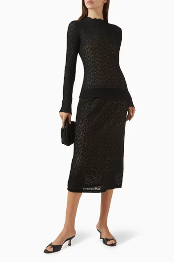 Diamond Lace Midi Skirt in Cotton-blend