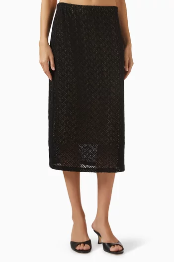 Diamond Lace Midi Skirt in Cotton-blend