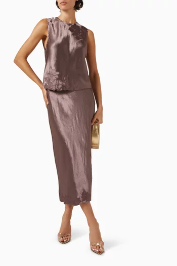 Embroidered Shell Top in Satin