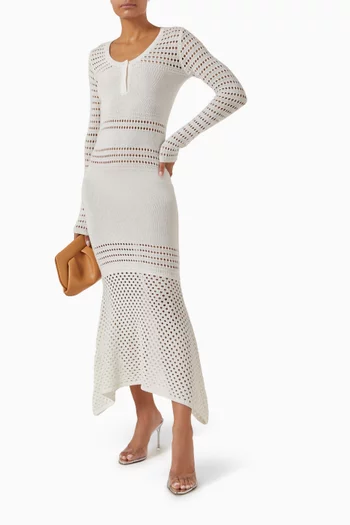 Striped Mesh Handkerchief Dress in Wool Blend