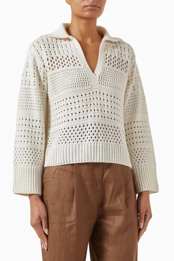 Variegated Knit Mesh Sweater in Merino Wool Blend