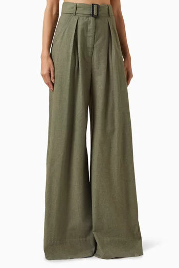 Wide-leg Pleated Pants in Viscose Linen