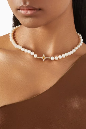 Selene Citrine & Pearl Necklace in 18kt Yellow Gold