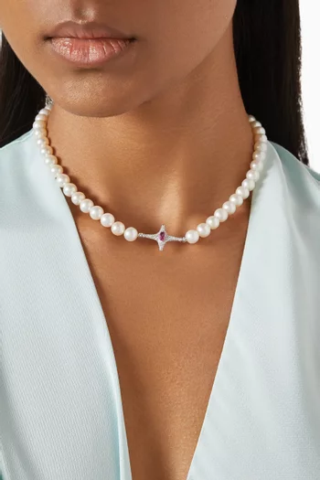 Selene Sapphire & Pearl Necklace in 18kt White Gold