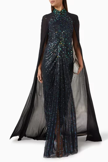 Thea Embellished Cape Gown