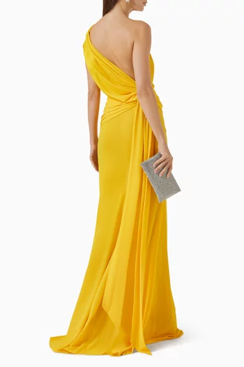 One-shoulder Draped Gown in Crepe Jersey