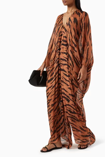 x Sabine Getty Tiger-print Jumpsuit in Silk