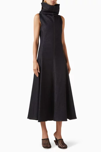 فستان دي نيم بقصة مربعة دينم