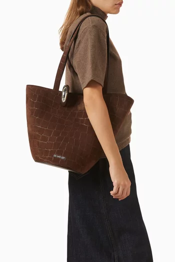 Le Bambola Moyen Tote Bag in Croc-embossed Suede