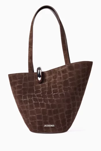 Le Bambola Moyen Tote Bag in Croc-embossed Suede