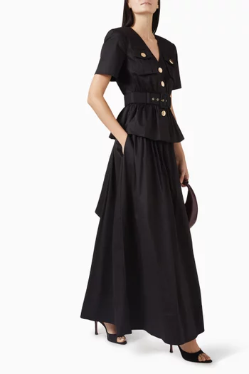 Sabine Tie Front Maxi Skirt in Stretch Cotton