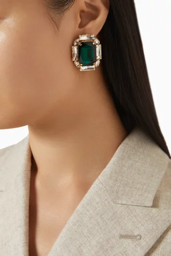 Square Crystal Earrings in Gold-plated Brass