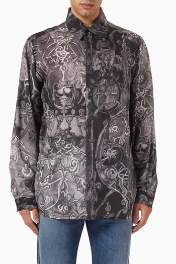 قميص منقوش مزيج قطن