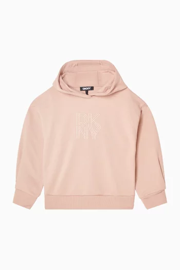 كنزة بغطاء رأس مطرزة بشعار الماركة قطن