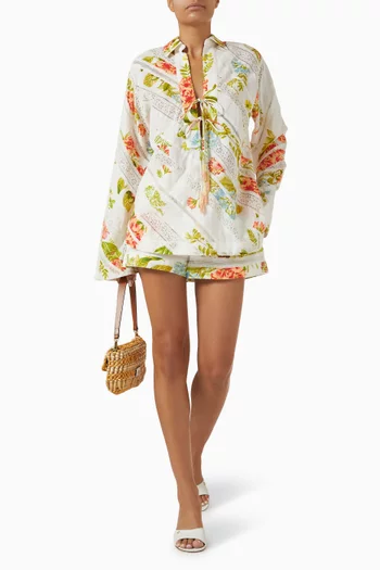 Dhun Floral-print Shorts in Linen Blend