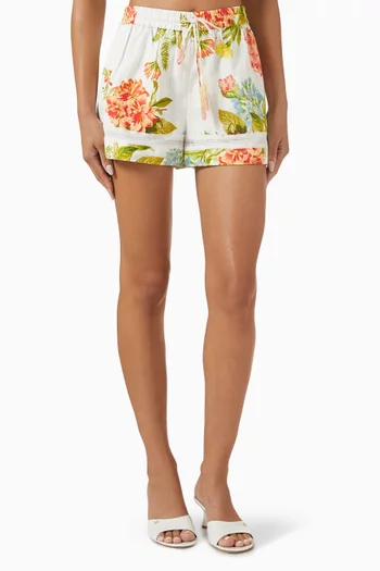 Dhun Floral-print Shorts in Linen Blend